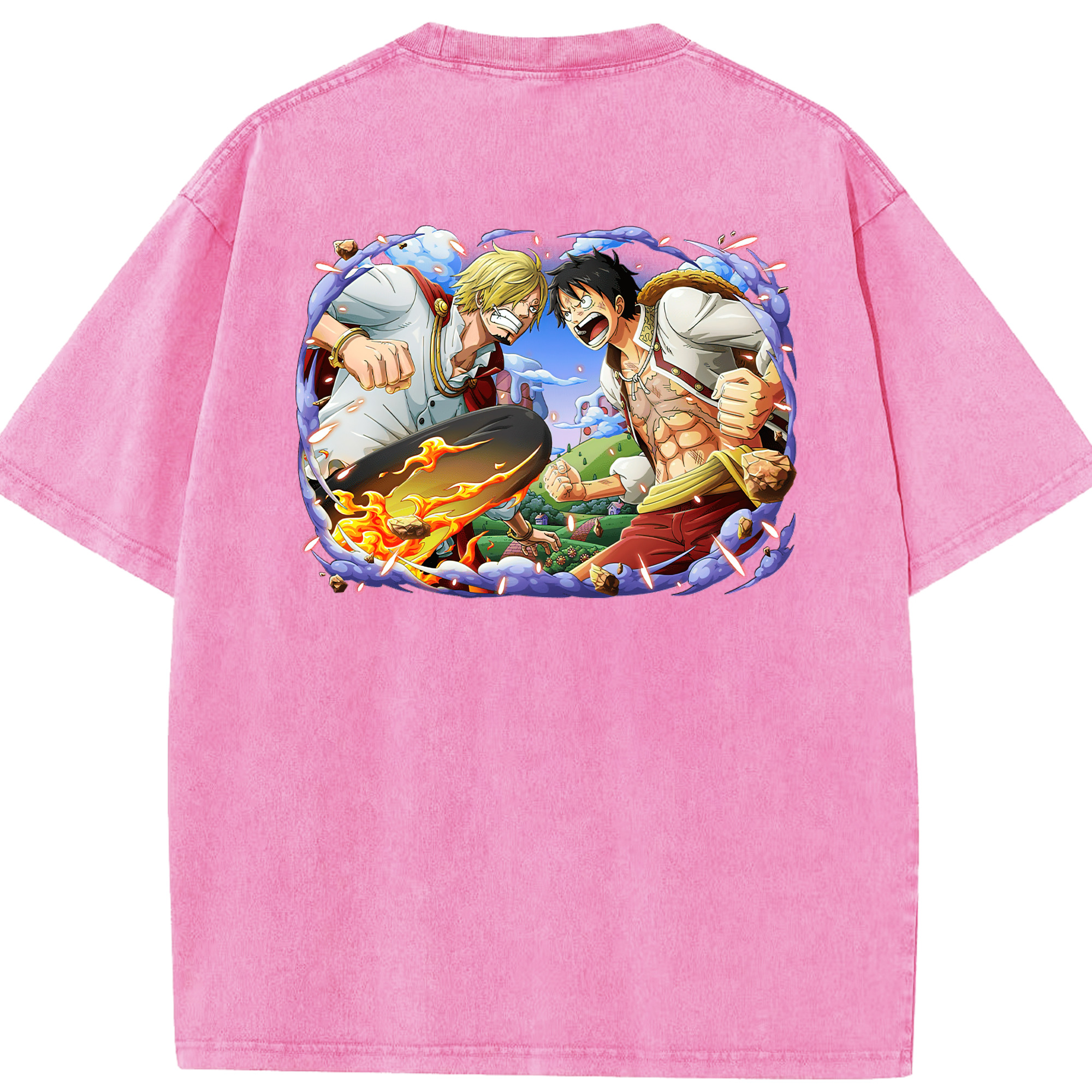 ワンピース モンキー・D・ルフィ ONE PIECE Monkey D. Luffy 綿100% ヴィンテージ風 半袖Tシャツ（背面プリント）